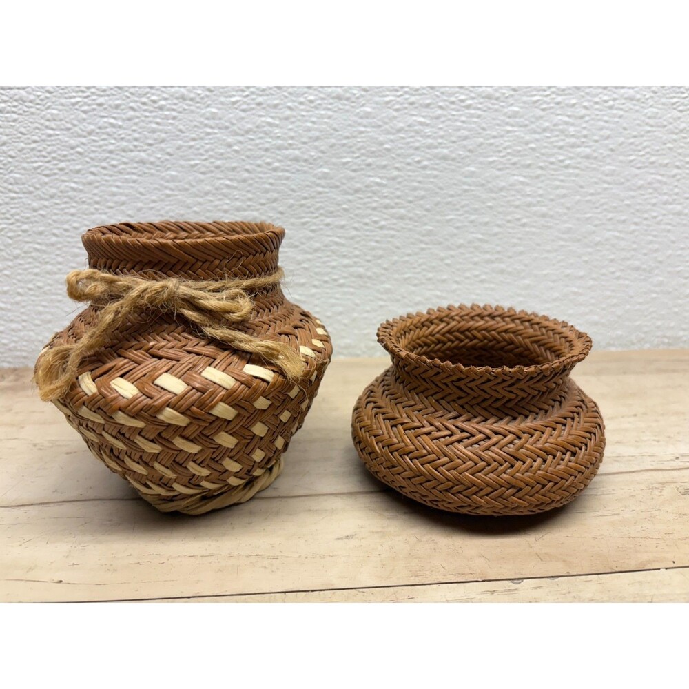Vtg Set Of 2 Tarahumara Pine Needles Basket Handmade IN USA